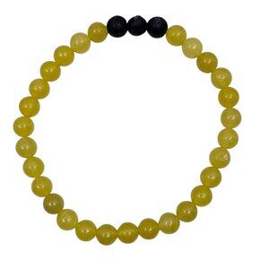 🎀 Yellow Jade & (3) Lava Stone Round 6MM Beads Stretch Bracelet NEW